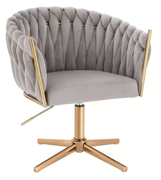 LuxuryForm DESIGN Kreslo NORDEN VELUR na zlatom kríži - svetlo šedé