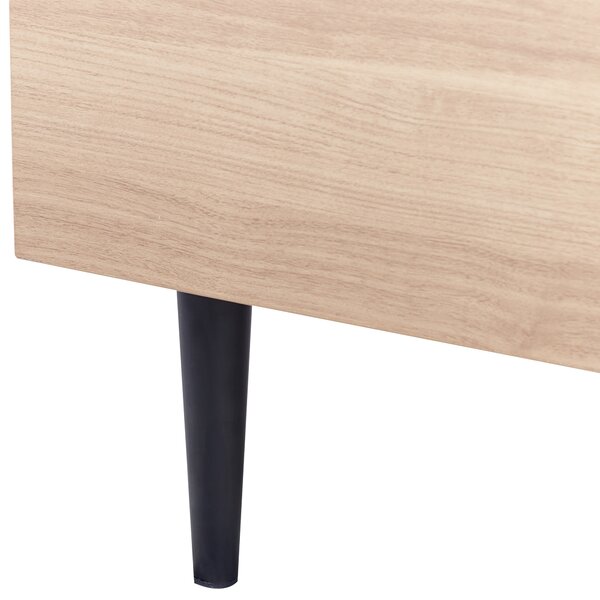 Posteľ biela svetlé drevo polyester 140 x 200 cm čalúnené čelo MDF rám kovové nohy lamelový rošt moderný štýl spálňa