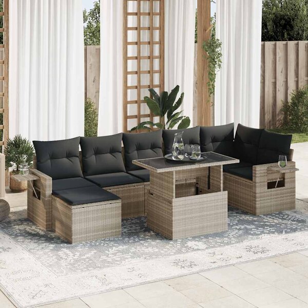 Maison Exclusive – 8-dielna záhradná súprava s vankúšmi, svetlošedá, polyratan