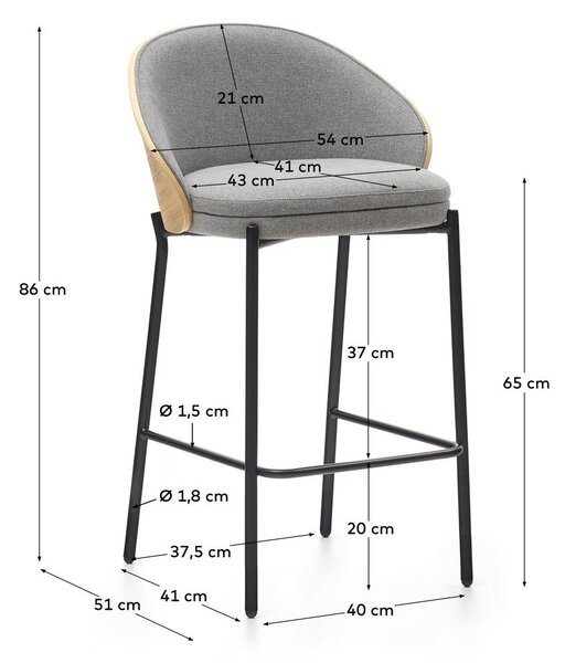 Sivá/v prírodnej farbe barová stolička (výška sedadla 65 cm) Eamy – Kave Home