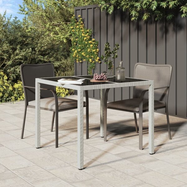 Maison Exclusive – Záhradný stôl 90 x 90 x 75 cm, tvrdené sklo, poly ratan, biela farba