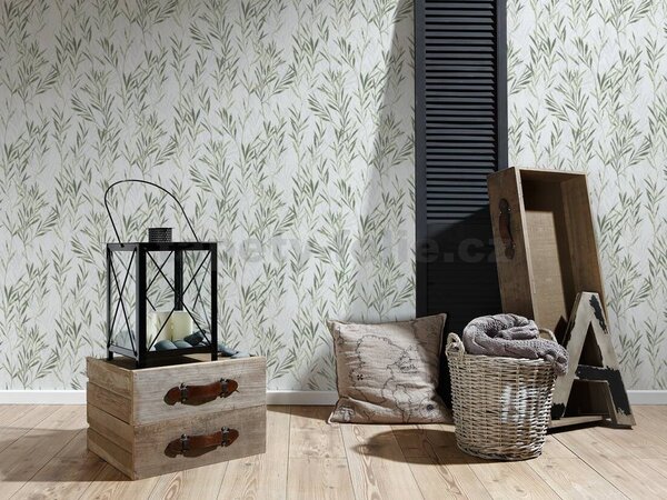 Vliesové tapety na stenu Flavour 36712-3, rozmer 10,05 m x 0,53 m, popínavé listy zeleno-strieborné, A.S. CRÉATION
