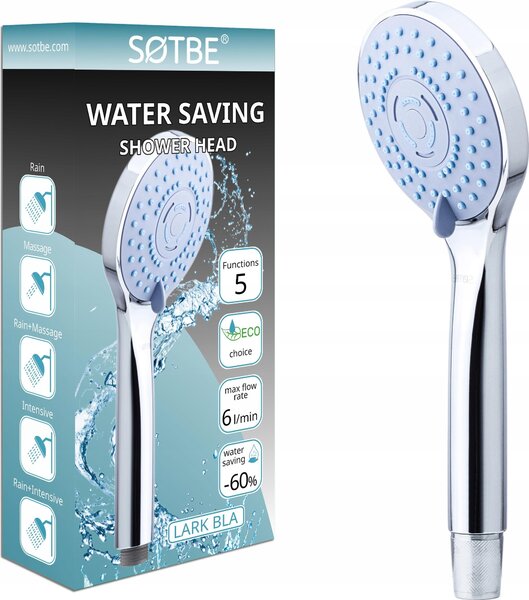 Úsporná sprchová hlavica, 5 funkcií, ANTI CALC, 6 l/min