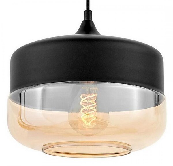 Dekoori - Závesná lampa BARLET v industriálnom štýle, čierne kovové tienidlo so sklom, DEKORIKO