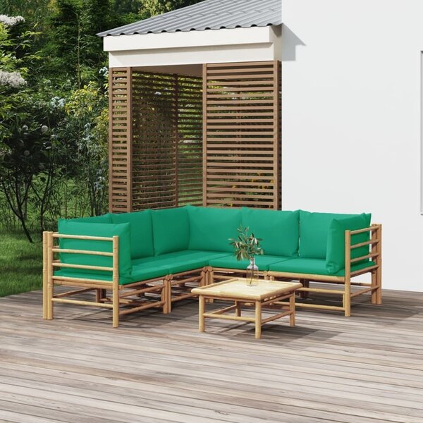 Maison Exclusive – 6-dielna záhradná súprava s zelenými vankúšmi z bambusu