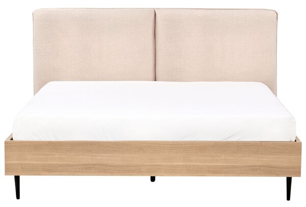 Posteľný rám béžové buklé dvojlôžko 160 x 200 cm čalúnené čelo kovové nohy drevený lamelový rošt moderný štýl spálňa