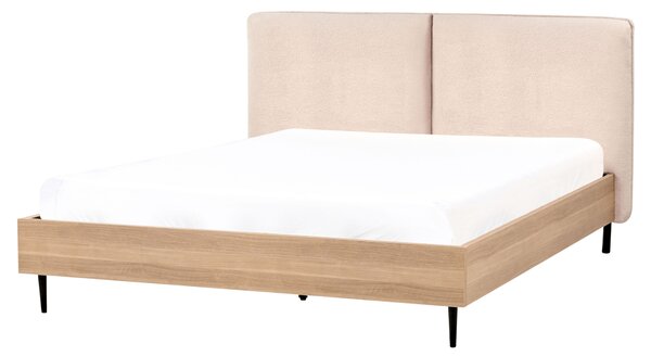 Posteľný rám béžové buklé dvojlôžko 160 x 200 cm čalúnené čelo kovové nohy drevený lamelový rošt moderný štýl spálňa