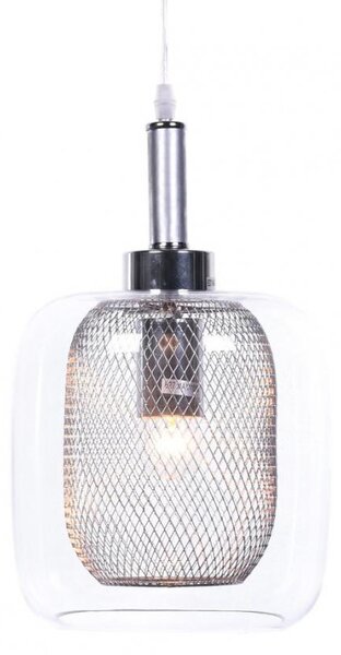 Dekoori - Závesná lampa - svietidlo na zvise BESSA, strieborná, kovová sieťka a sklo, DEKORIKO