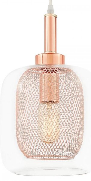 Dekoori - Závesná lampa - svietidlo na zvise BESSA, meď/rose gold, kovová sieťka a sklo, DEKORIKO