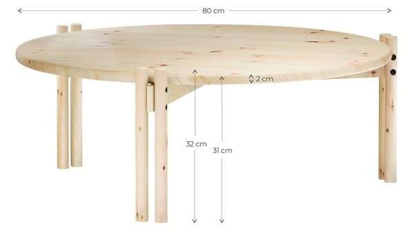 Čierny okrúhly konferenčný stolík z borovicového dreva ø 80 cm Sticks – Karup Design