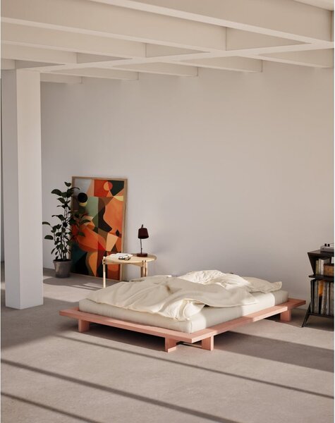 Svetloružová dvojlôžková posteľ z borovicového dreva s roštom 140x200 cm Japan – Karup Design