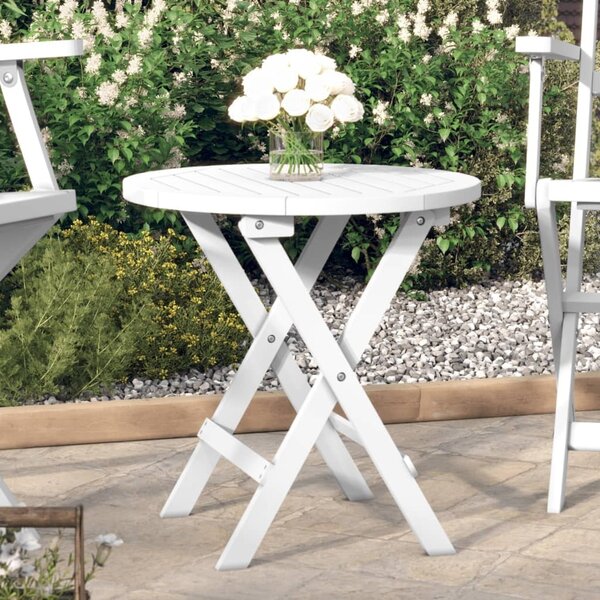 Maison Exclusive – Skladací záhradný stolík, biely, Ø 46 cm, masívne akáciové drevo