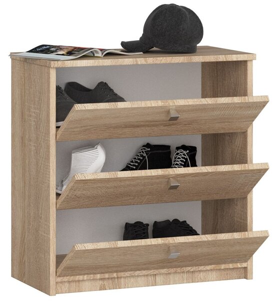 Ak furniture Skriňa na topánky Mini 60 cm - 3 dvierka dub sonoma