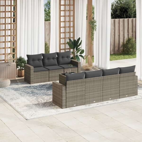 Maison Exclusive - 8-dielna záhradná súprava pohoviek s vankúšmi sivá polyratanová