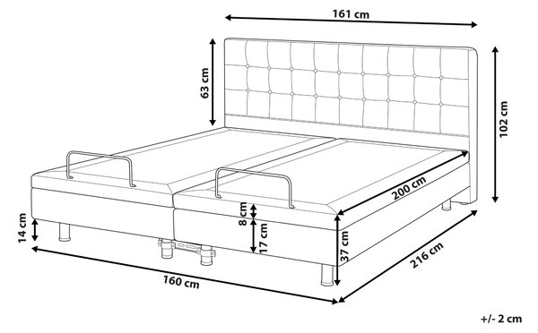 Polohovateľná posteľ svetlobéžová látkové čalúnenie polyester 160 x 200 cm elektrické nastavenie roštu a opierky hlavy spálňa