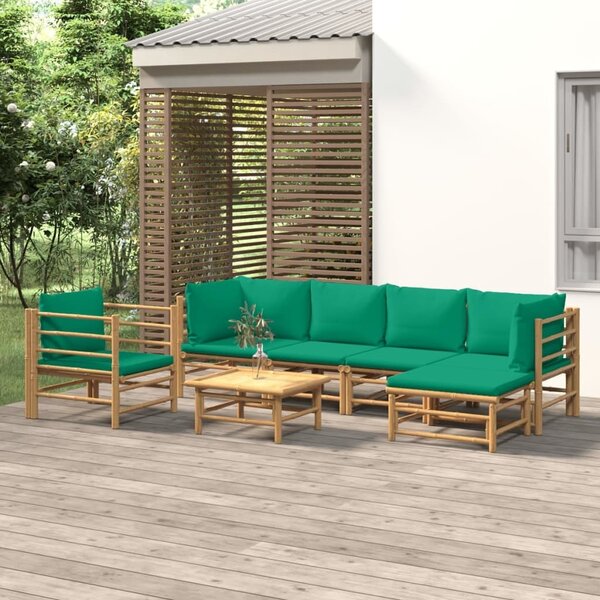 Maison Exclusive – 7-dielna záhradná súprava s zelenými vankúšmi z bambusu