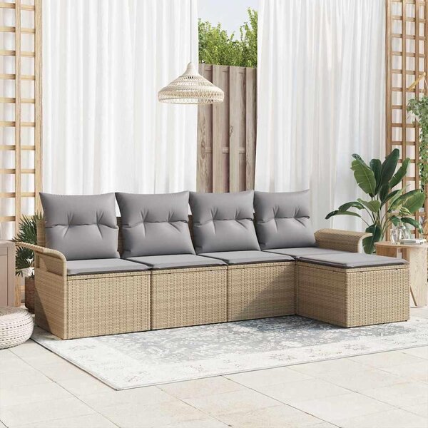 Maison Exclusive - Vonkajšia pohovka s vankúšom 5 pcs Béžová polyratan