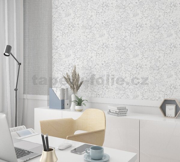Vliesové tapety na stenu Botanica 33952, rozmer 10,05 m x 0,53 m, kvety netraskov bielo-sivé, MARBURG