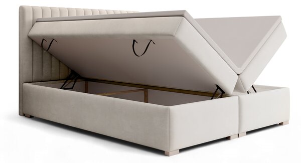 Boxspring posteľ Solani 160x200 s úložným priestorom - svetlobéžový zamat Castel 03