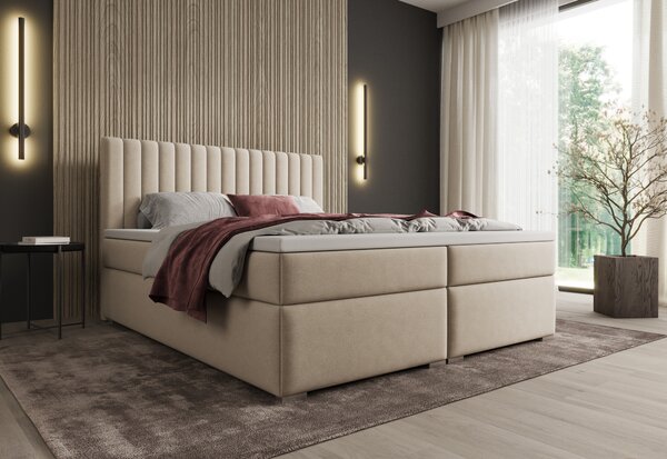 Boxspring posteľ Solani 160x200 s úložným priestorom - svetlobéžový zamat Castel 03
