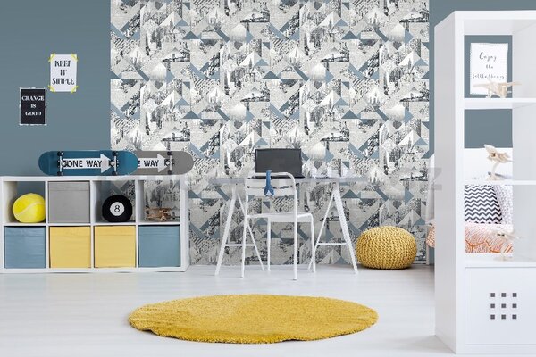 Vliesové tapety na stenu Loft M51001, rozmer 10,05 m x 0,53 m, New York modro-sivý, UGÉPA