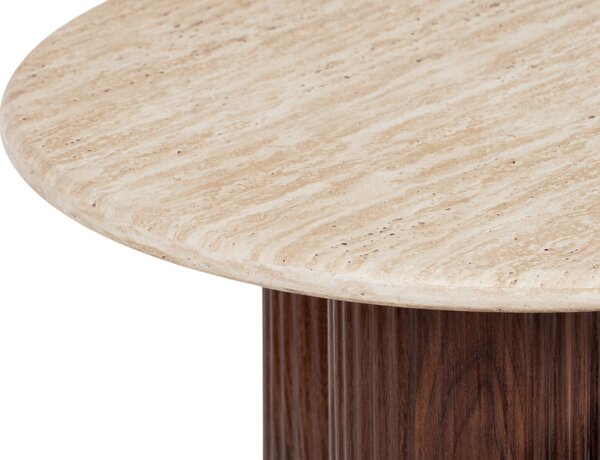 Okrúhly konferenčný stolík Massia 80 cm do obývačky - travertín / orech
