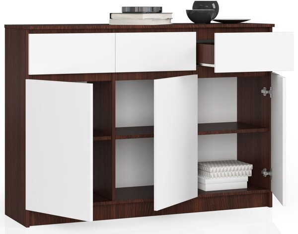 Ak furniture Komoda Karolína 140 cm 3 skrinky a 3 zásuvky wenge/biela