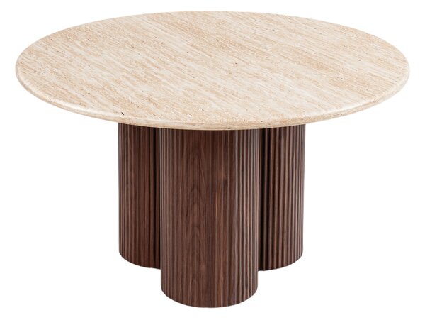 Okrúhly konferenčný stolík Massia 80 cm do obývačky - travertín / orech