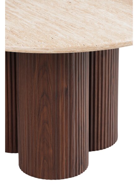 Okrúhly konferenčný stolík Massia 80 cm do obývačky - travertín / orech