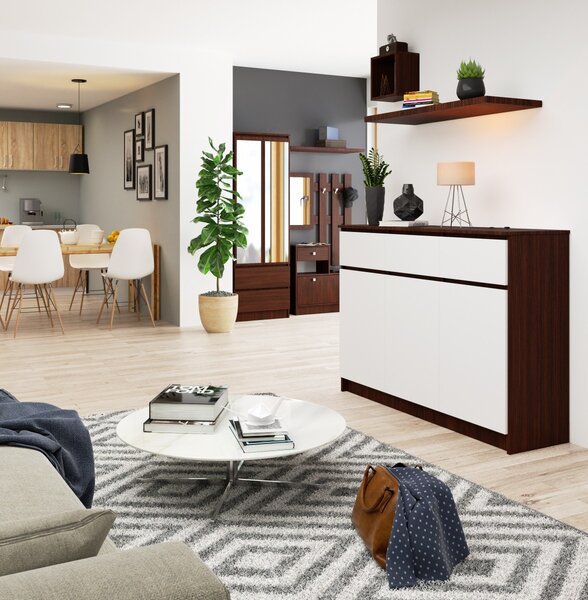 Ak furniture Komoda Karolína 140 cm 3 skrinky a 3 zásuvky wenge/biela
