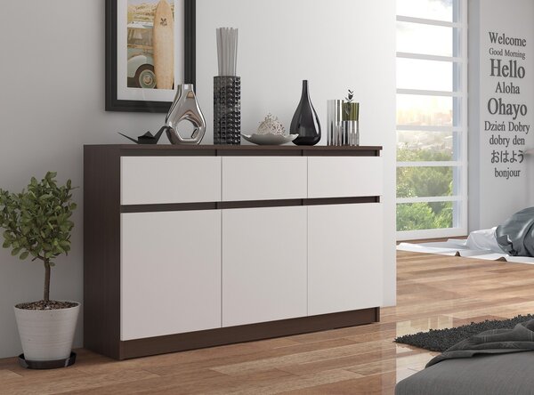 Ak furniture Komoda Karolína 140 cm 3 skrinky a 3 zásuvky wenge/biela