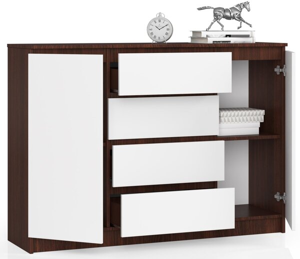 Ak furniture Komoda Kryštof 140 cm 2 skrinky a 4 zásuvky wenge/biela