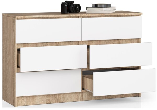 Ak furniture Komoda Kuba 120 cm 6 zásuviek dub sonoma/biela