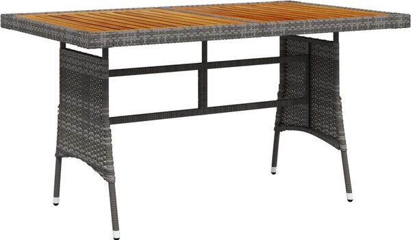 Maison Exclusive – Záhradný stôl, sivý, 130 x 70 x 72 cm, poly ratan a masívne akáciové drevo