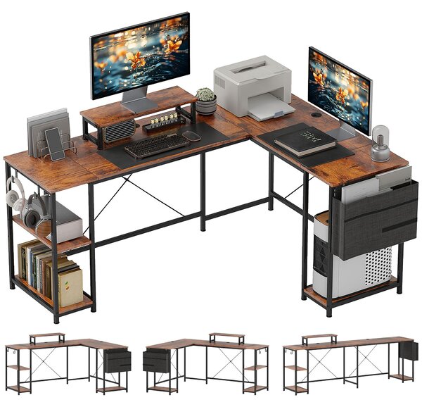 HOMCOM Písací stôl v tvare L 168 x 120 cm Rohový písací stôl s odkladacími priehradkami