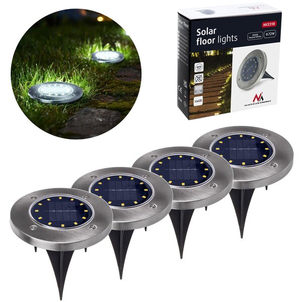 4x Maclean IP44 solárne LED záhradné svietidlo na vjazd 12 SMD LED 4000 K Ni-MH 600 mAh 0,7 W MCE318