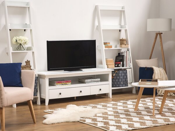 Komoda biela MDF doska drevo 50 x 136 x 49 cm rustikálny elegantný moderný multifunkčný 3 zásuvky 1 oddiel obývačka