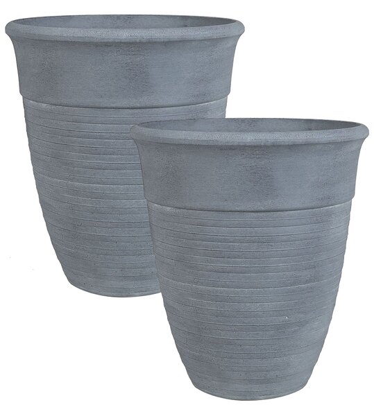 Sada 2 kvetináčov sivá kamenná zmes a polyresin okrúhle ⌀ 50 cm izbové vonkajšie črepníky
