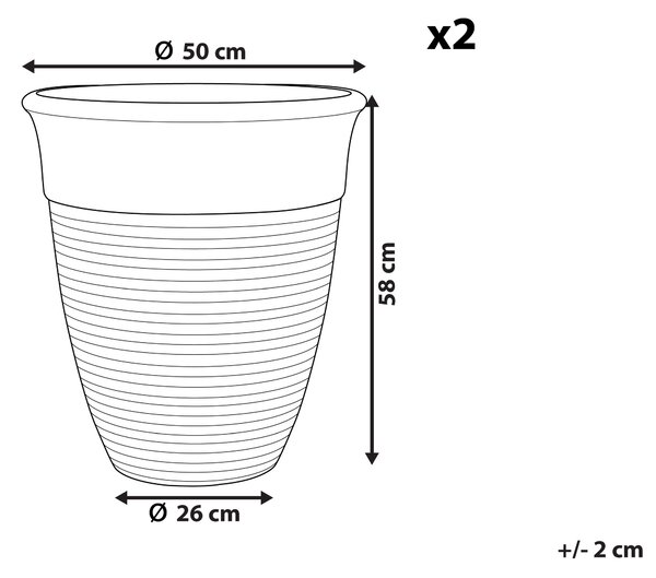 Sada 2 kvetináčov sivá kamenná zmes a polyresin okrúhle ⌀ 50 cm izbové vonkajšie črepníky