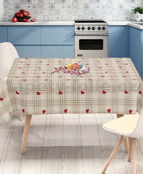 Obrus PVC 198A hnedé káro so srdiečkami metráž, 20 m x 140 cm, IMPOL TRADE