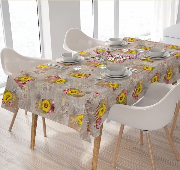 Obrus PVC 199A slnečnice žlto-hnedé, metráž, 20 m x 140 cm, IMPOL TRADE