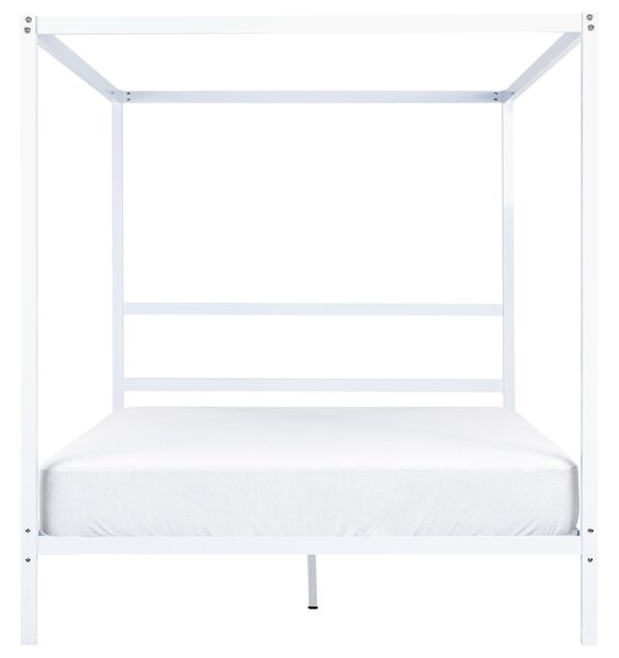 Rám postele s baldachýnom biely kov 160 x 200 cm dvojlôžko preglejkové lamely industriálny minimalistický štýl spálňa