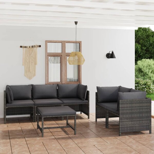 Maison Exclusive – 6-dielna záhradná súprava s vankúšmi Poly Rattan Grey