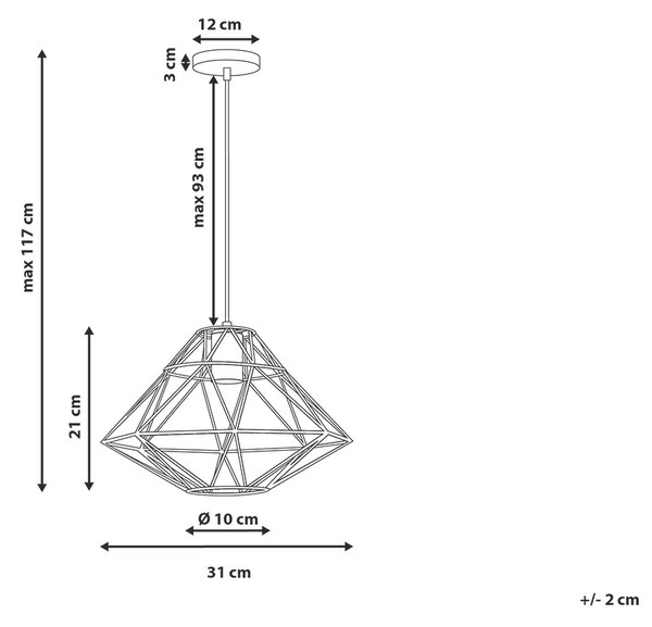 Závesná lampa čierna kovová otvorené tienidlo v tvare diamantu geometrický tvar odhalená žiarovka