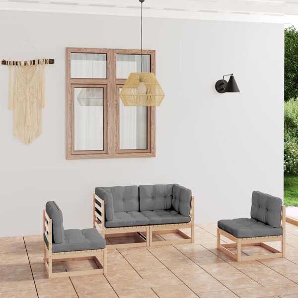 Maison Exclusive – 4-dielna záhradná súprava s vankúšmi z masívneho borovicového dreva