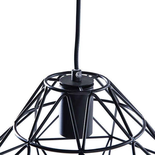 Závesná lampa čierna kovová otvorené tienidlo v tvare diamantu geometrický tvar odhalená žiarovka
