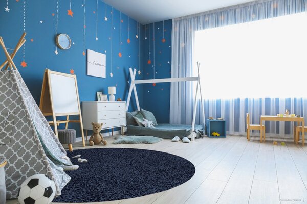 Ayyildiz , Kusový koberec Life Shaggy 1500 navy kruh, 80x80 (priemer) kruh, modrá, obývacia izba