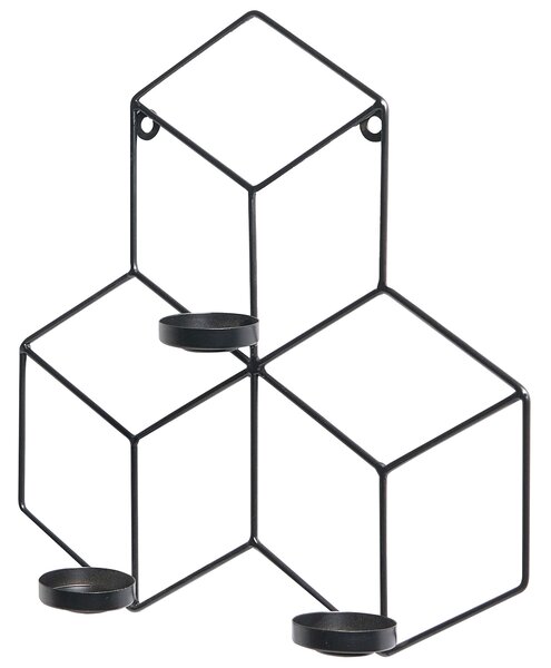 Nástenný svietnik čierny kovový 31 cm moderný geometrický držiak na sviečky bytová dekorácia
