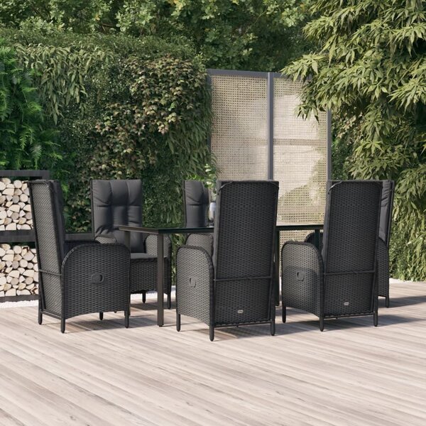 Maison Exclusive – 7-dielna záhradná jedálenská súprava s vankúšmi, čierna, polyratan