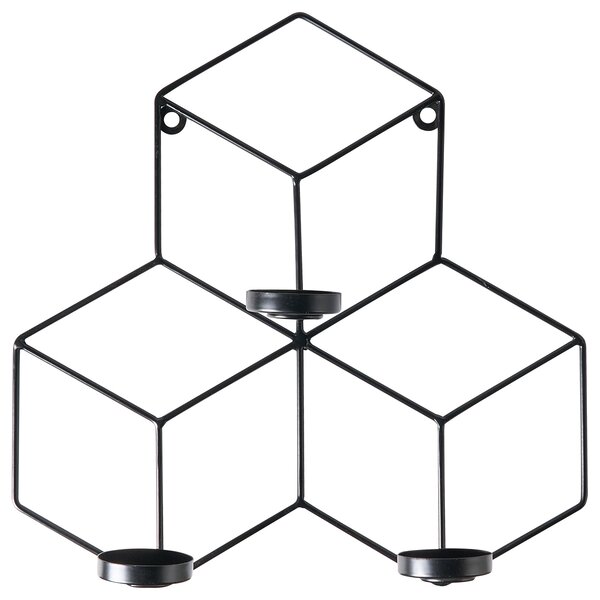 Nástenný svietnik čierny kovový 31 cm moderný geometrický držiak na sviečky bytová dekorácia